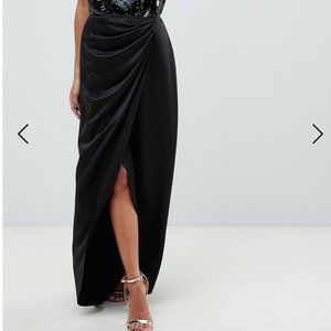 ASOS DESIGN Black Satin Wrap Maxi Skirt NWT